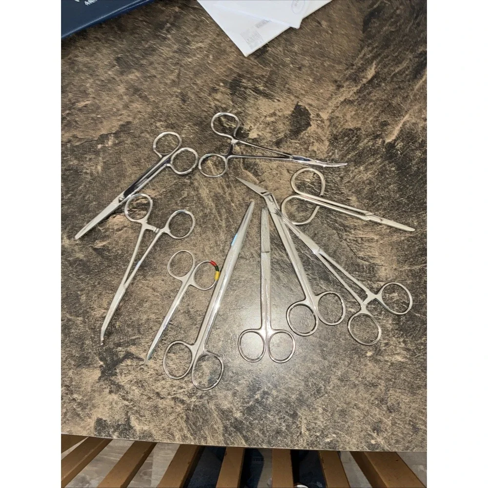 Collection Of 9 Forceps And Scissors Made in Pakistan Stainless Steel